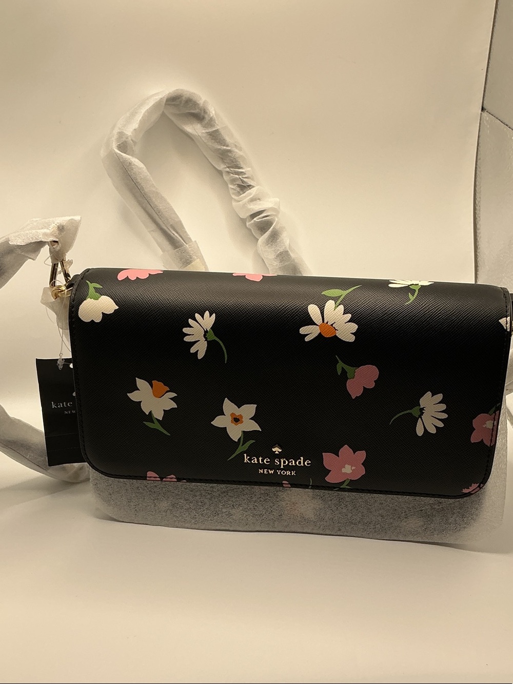 kate spade Black Floral Crossbody with Pink & White Blooms